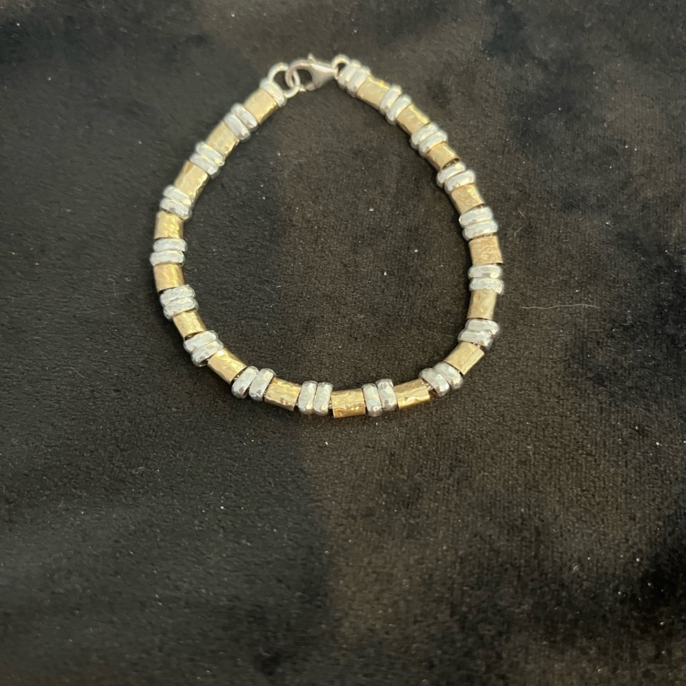 Two-Tone Gold and Silver  Beaded Bracelet - Women Jewelry